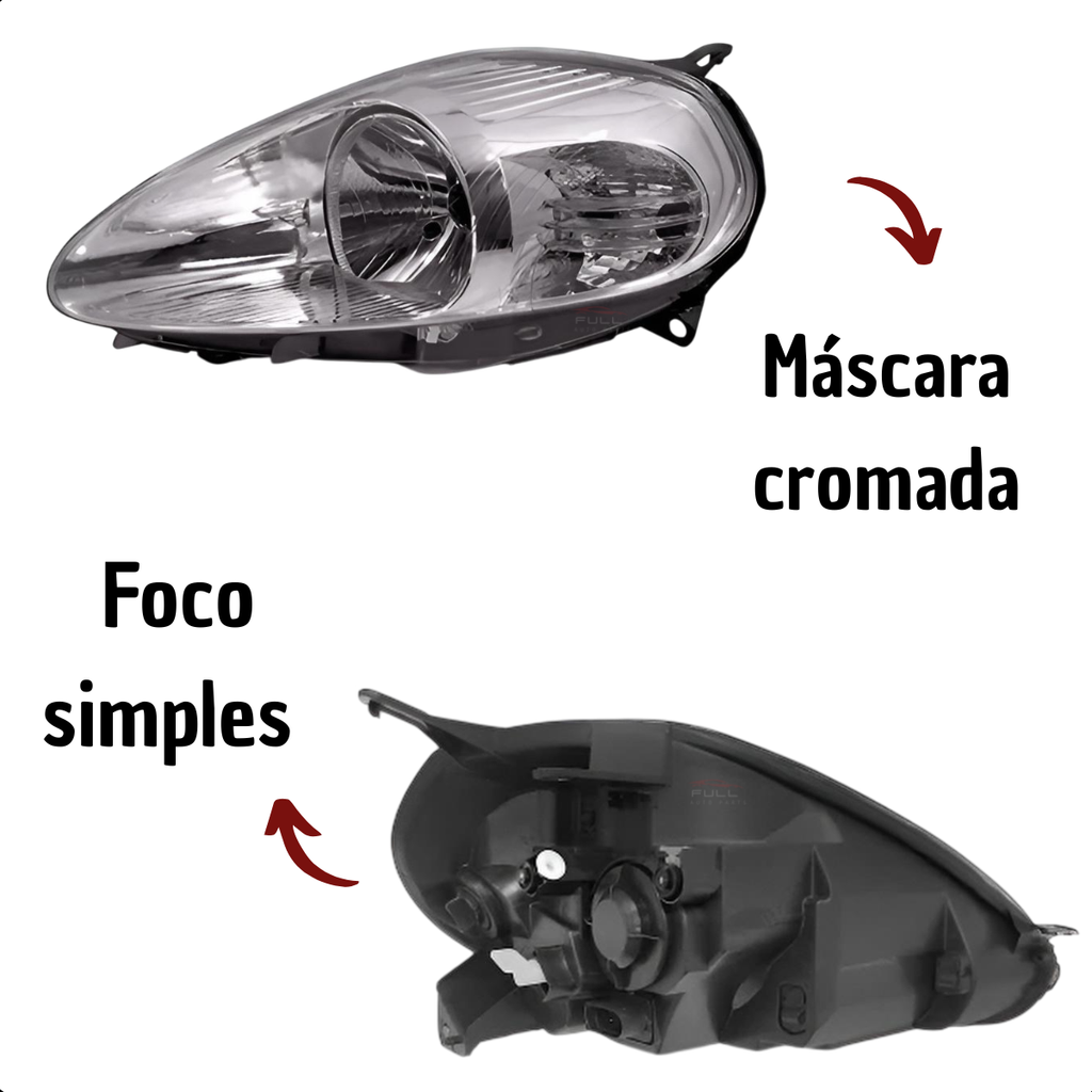 Farol Fiat Punto 2007 2008 2009 2010 2011 2012 Cromado LE