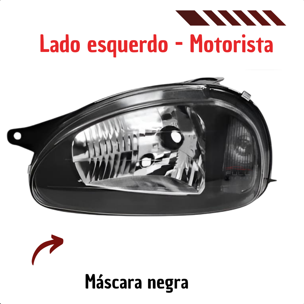 Farol Masc Negra Esquerdo Corsa 94 a 2002 Classic 03 a 2010